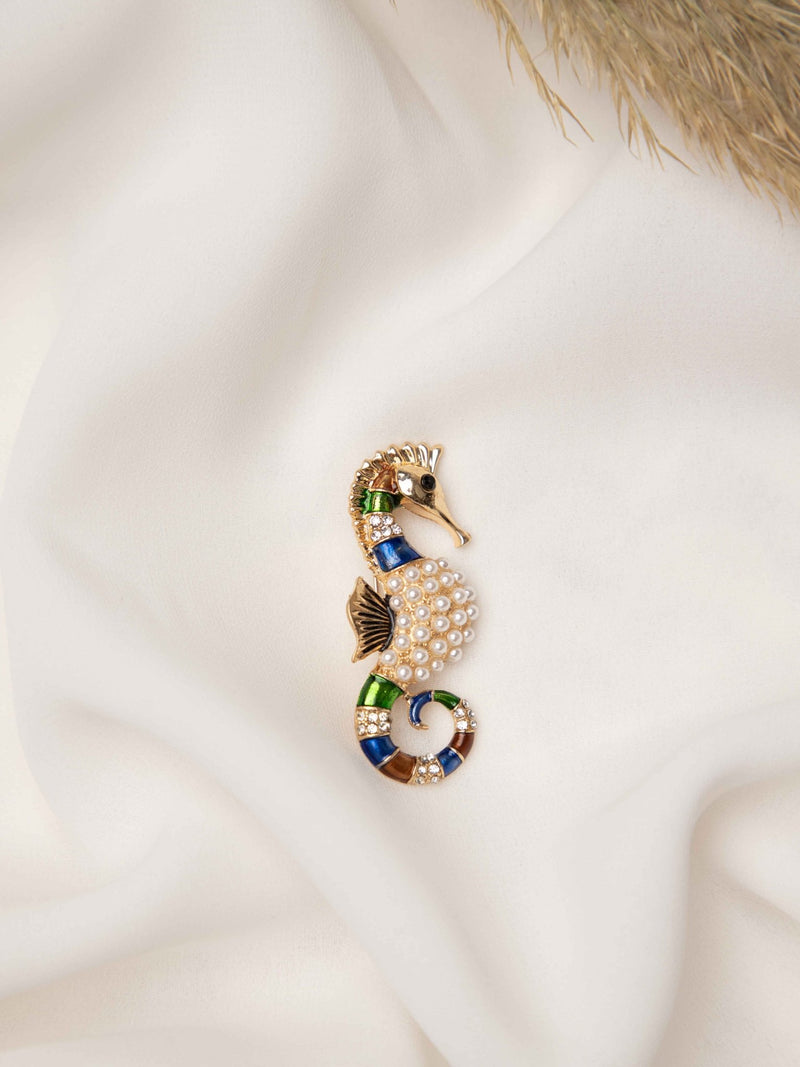 Ocean Pearl Seahorse Brooch - TOSSIDO
