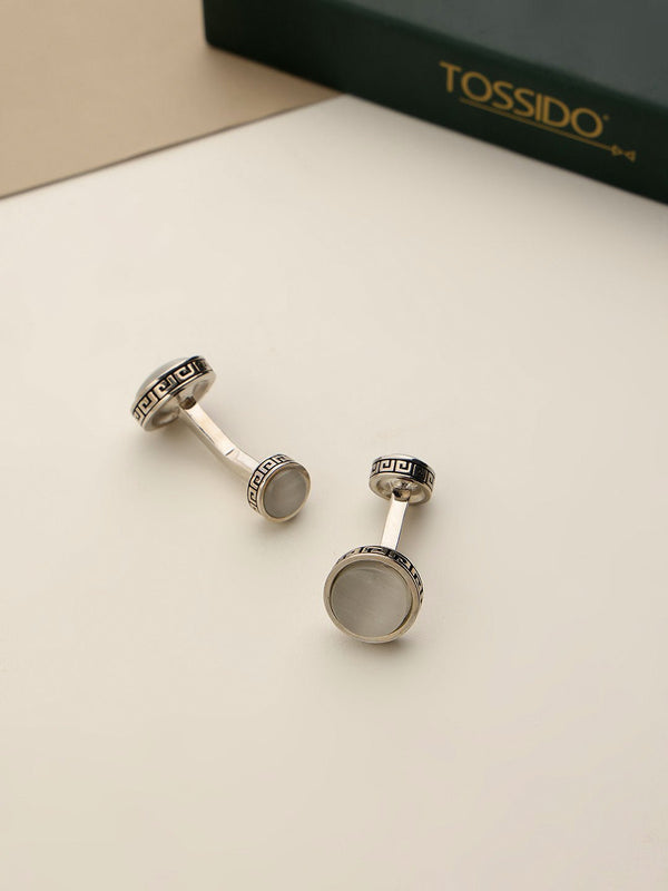 Off - White Solid Cufflinks - TOSSIDO