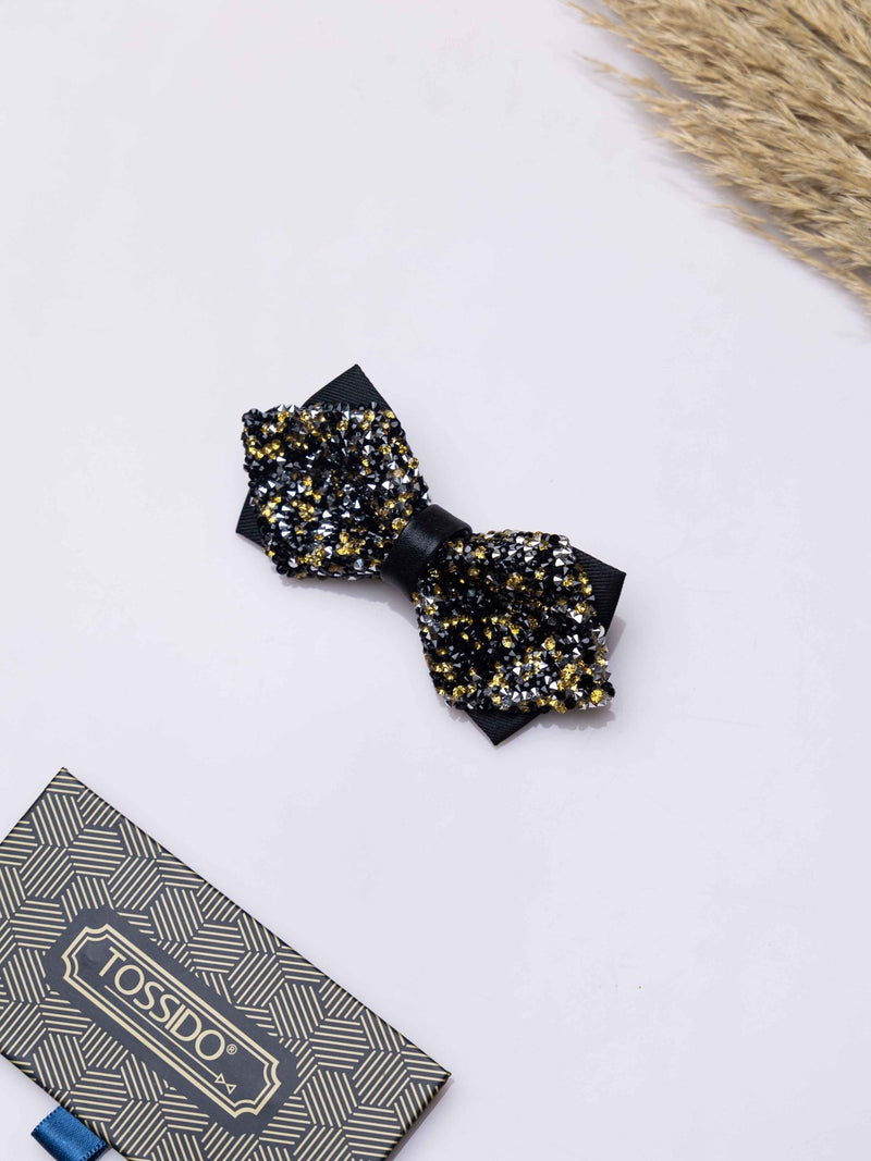 Onyx Gold Studded Bowtie Brooch - TOSSIDO