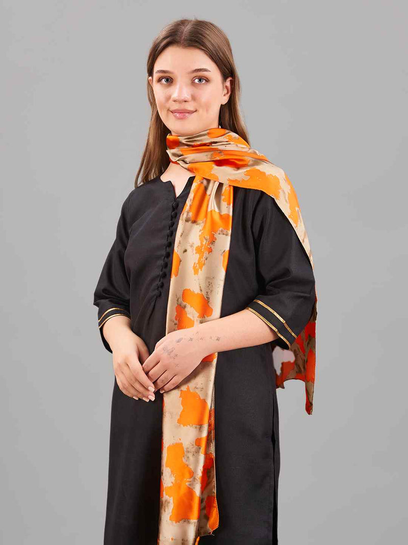 Orange Abstract Printed Stole - TOSSIDO