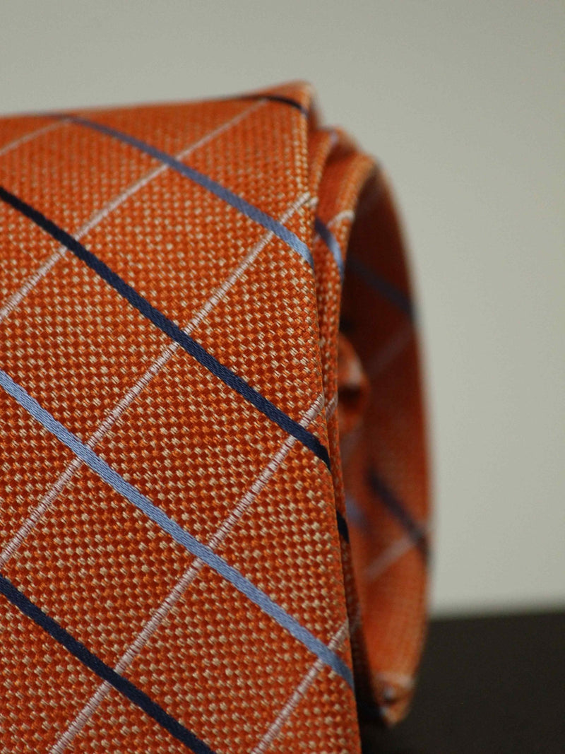 Orange Check Woven Silk Necktie - TOSSIDO
