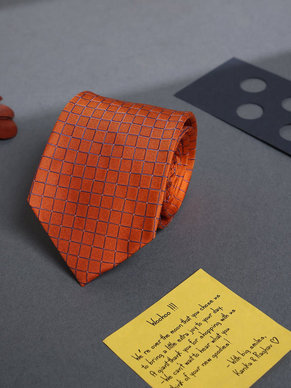 Orange Check Woven Silk Necktie - TOSSIDO