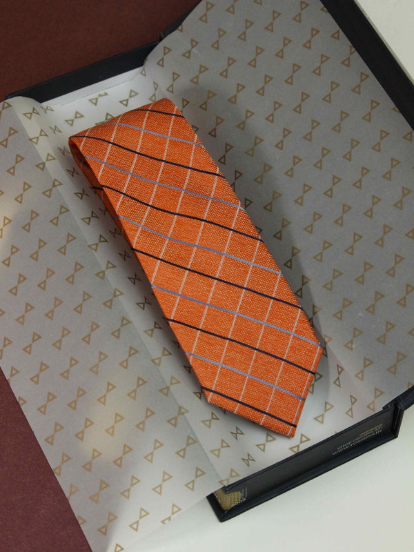 Orange Check Woven Silk Necktie - TOSSIDO