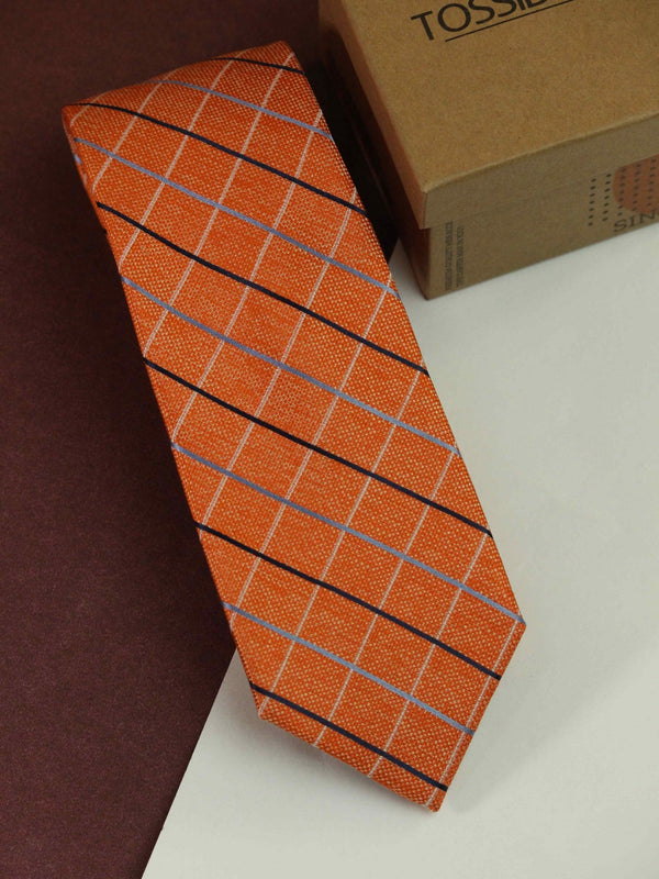 Orange Check Woven Silk Necktie - TOSSIDO