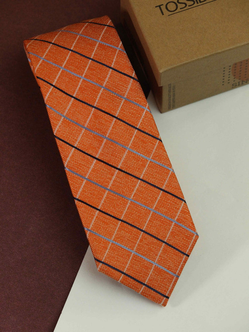 Orange Check Woven Silk Necktie - TOSSIDO