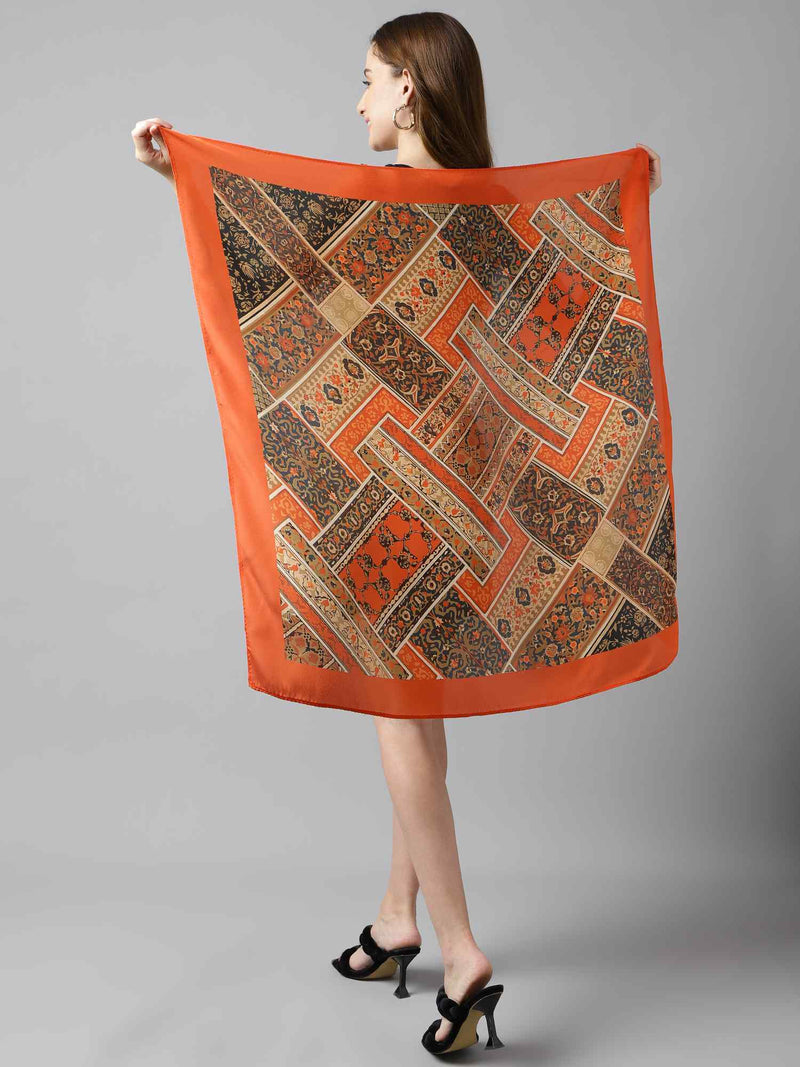 Orange Floral Scarf & Scarf Bag Set - TOSSIDO