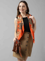 Orange Floral Scarf & Scarf Bag Set - TOSSIDO