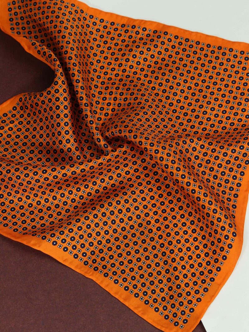Orange Floral Silk Pocket Square - TOSSIDO