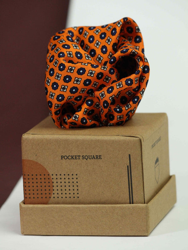 Orange Floral Silk Pocket Square - TOSSIDO