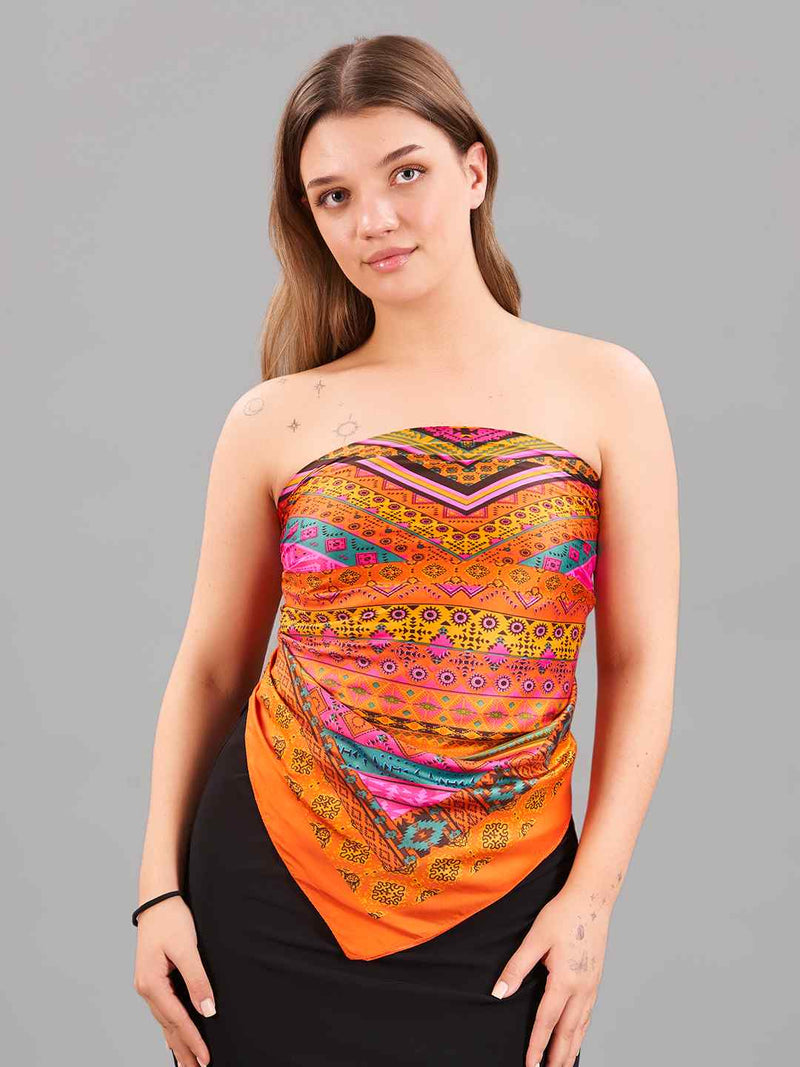 Orange Geometric Large Scarf - TOSSIDO