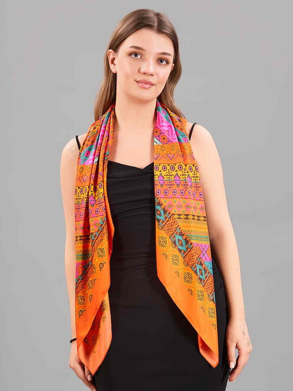 Orange Geometric Large Scarf - TOSSIDO