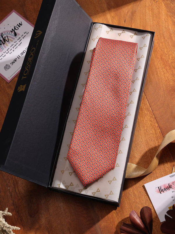 Orange Geometric Printed Necktie - TOSSIDO