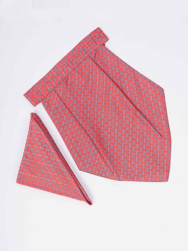 Orange Geometric Woven Cravat & Pocket Square Set - TOSSIDO