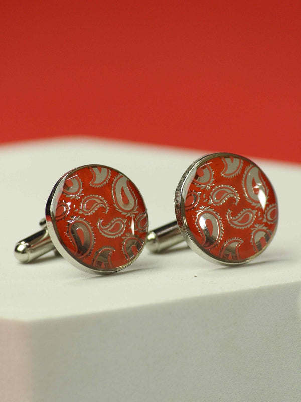 Orange Paisley Cufflinks - TOSSIDO