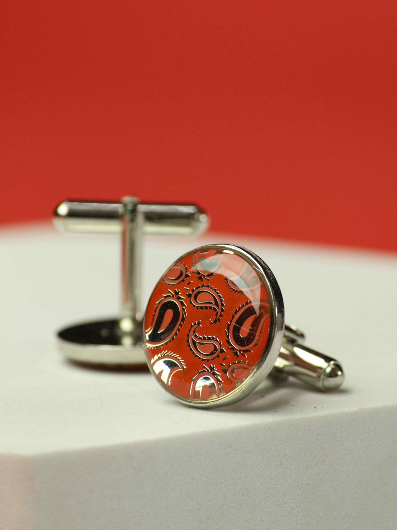 Orange Paisley Cufflinks - TOSSIDO