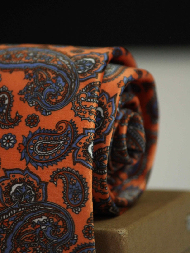 Orange Paisley Printed Necktie - TOSSIDO