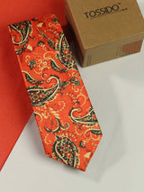 Orange Paisley Printed Necktie - TOSSIDO