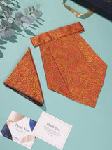 Orange Paisley Woven Cravat & Pocket Square Set - TOSSIDO