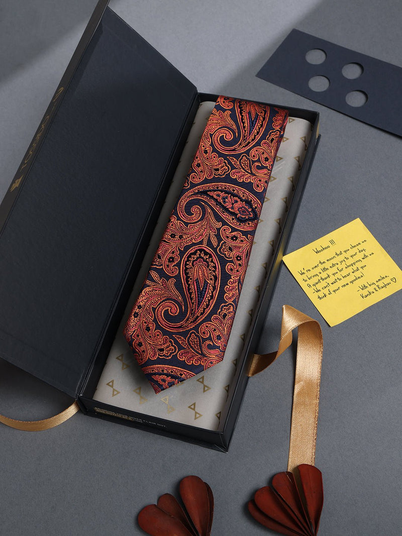Orange Paisleys Silk Necktie - TOSSIDO