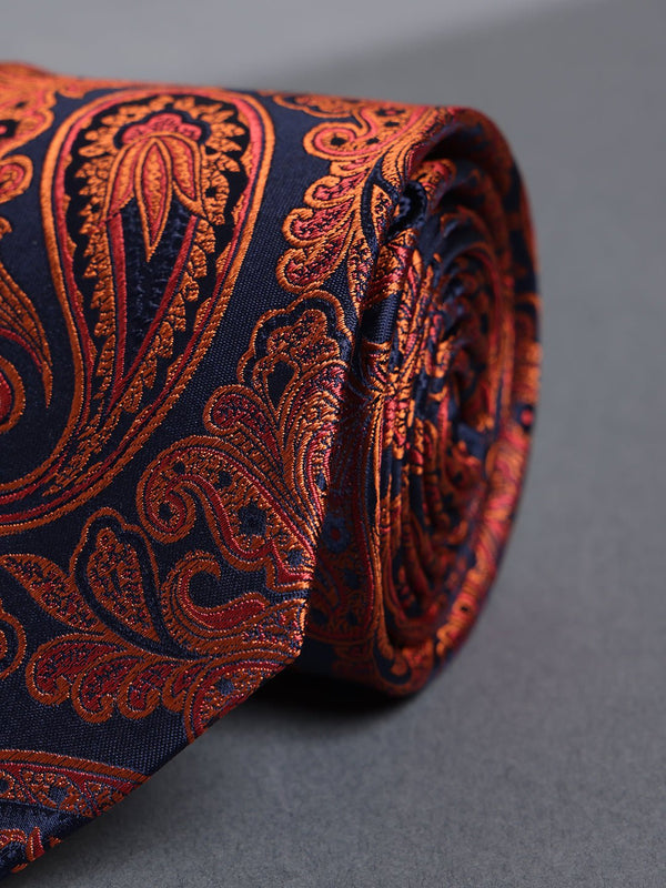Orange Paisleys Silk Necktie - TOSSIDO
