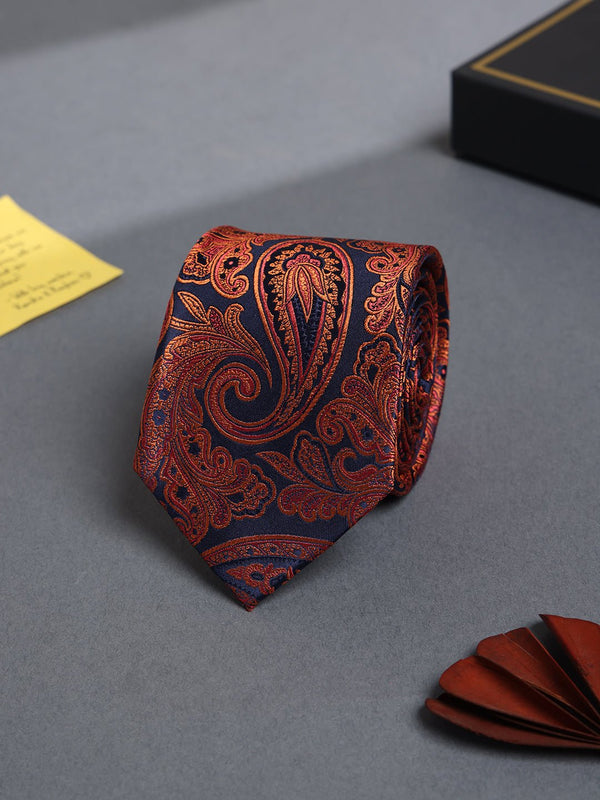 Orange Paisleys Silk Necktie - TOSSIDO