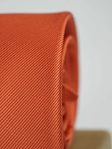 Orange solid necktie in woven microfiber, tied view
