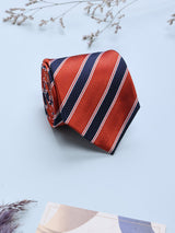 Orange Stripes Woven Silk Necktie - TOSSIDO