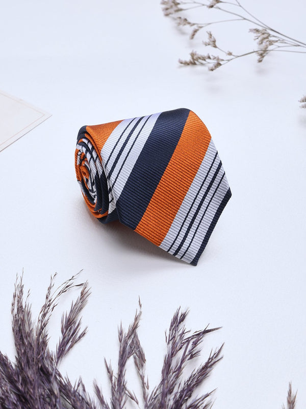 Orange Stripes Woven Silk Necktie