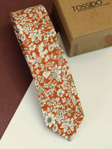 Orange & White Floral Skinny Necktie - TOSSIDO