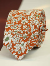 Orange & White Floral Skinny Necktie - TOSSIDO