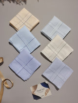 Pastel Blue & Beige Border Line Cotton Handkerchief Set