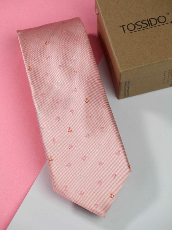 Peach Anchor Woven Necktie - TOSSIDO