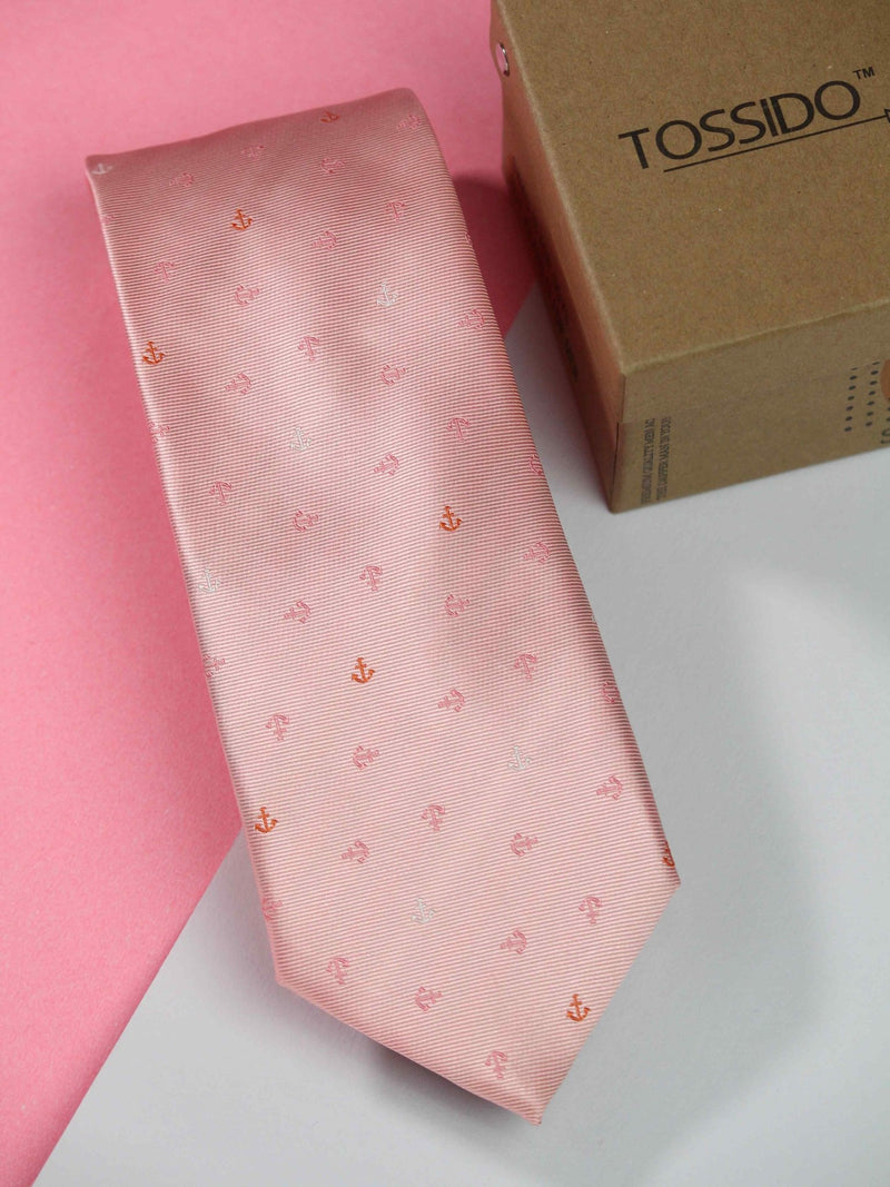 Peach Anchor Woven Necktie - TOSSIDO