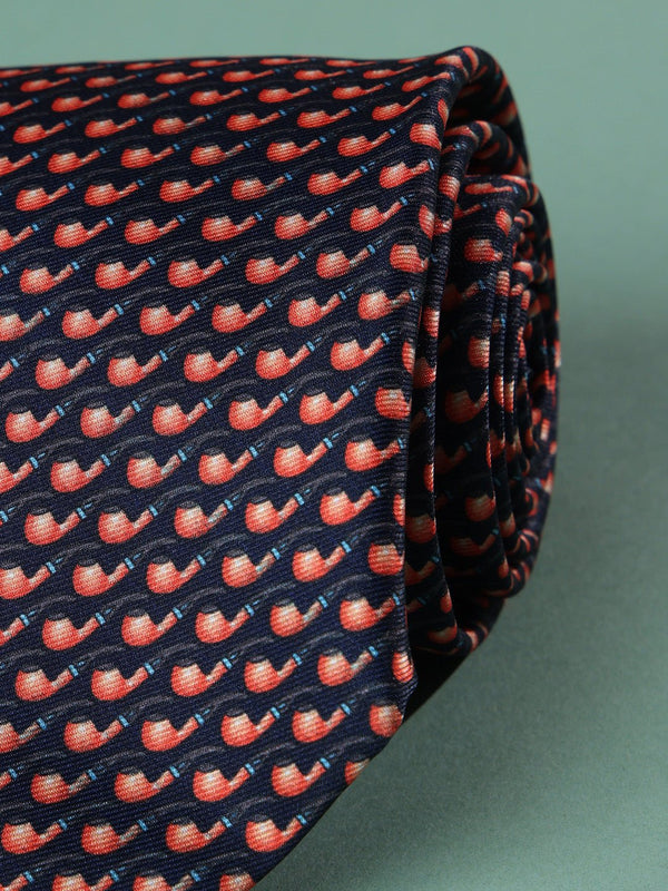Peach & Black Smoking Pipes Printed Necktie - TOSSIDO