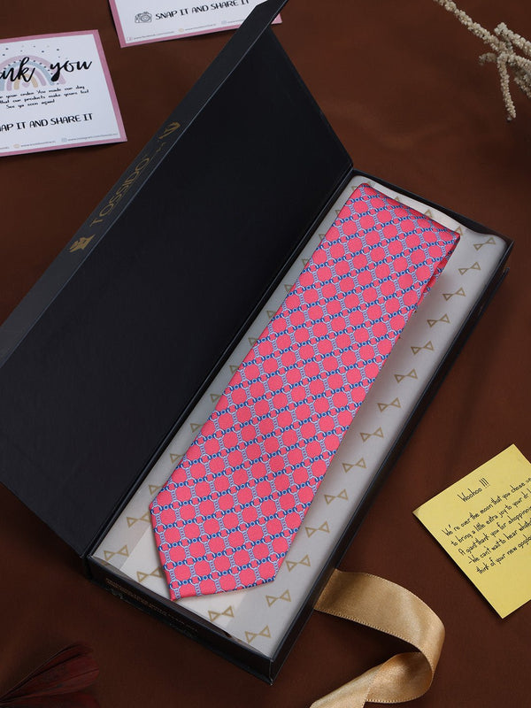 Peach Check Printed Necktie - TOSSIDO