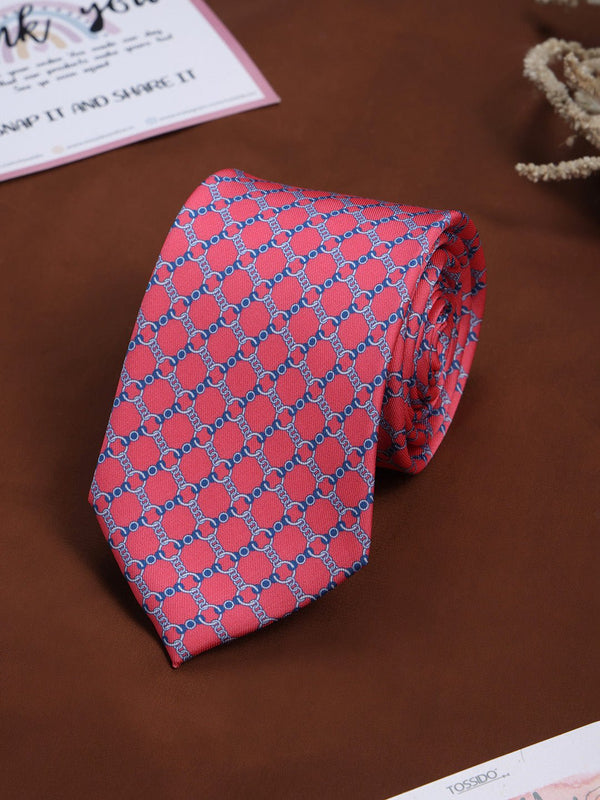 Peach Check Printed Necktie - TOSSIDO