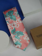 Peach Floral Printed Necktie - TOSSIDO