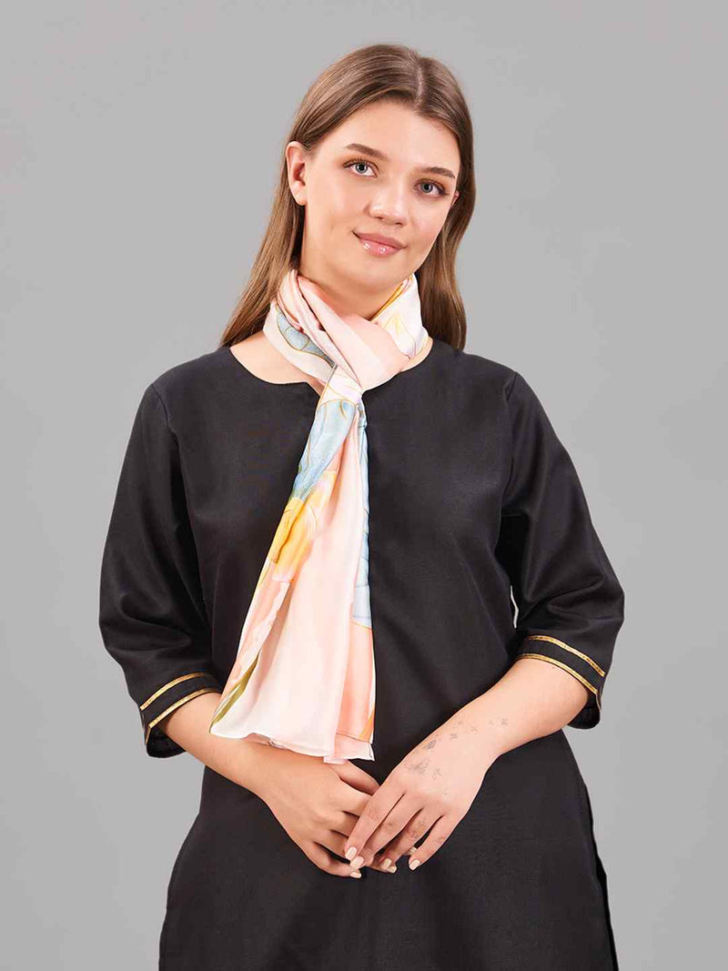 Peach Floral Printed Stole - TOSSIDO