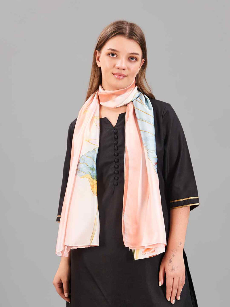 Peach Floral Printed Stole - TOSSIDO