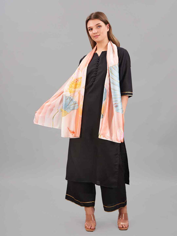 Peach Floral Printed Stole - TOSSIDO