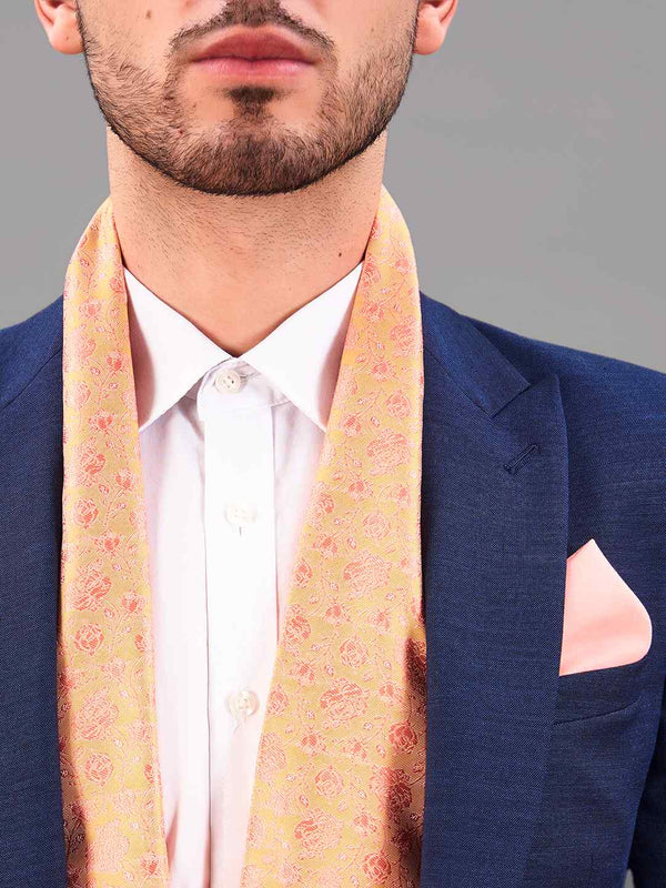 Peach Floral Reversible Stole & Pocket Square Set - TOSSIDO
