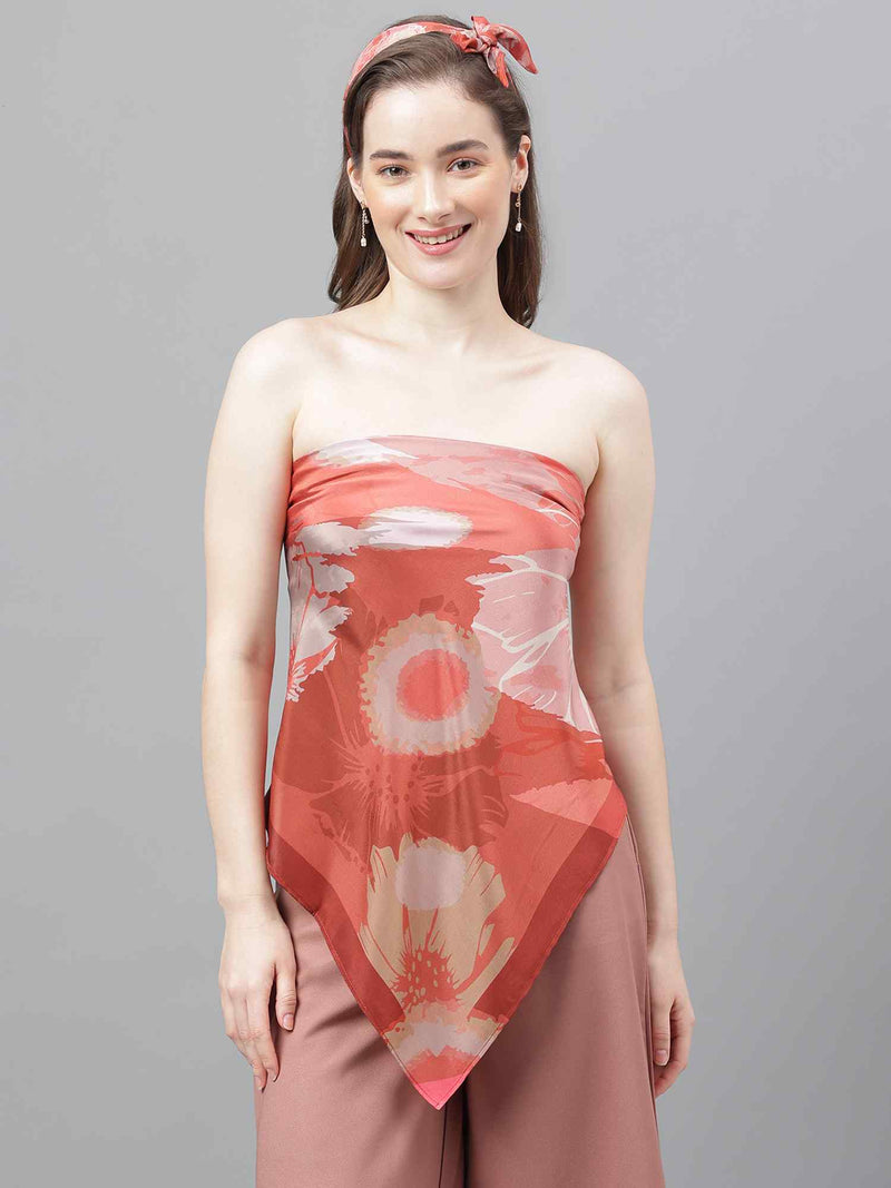 Peach Floral Scarf & Scarf Bag Set - TOSSIDO