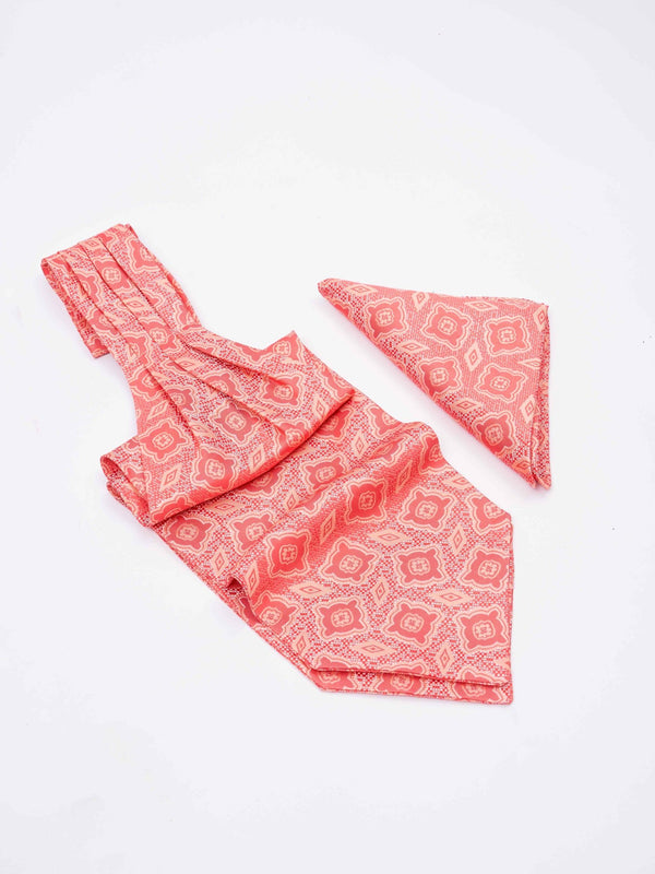 Peach Geometric Woven Ascot & Pocket Square - TOSSIDO