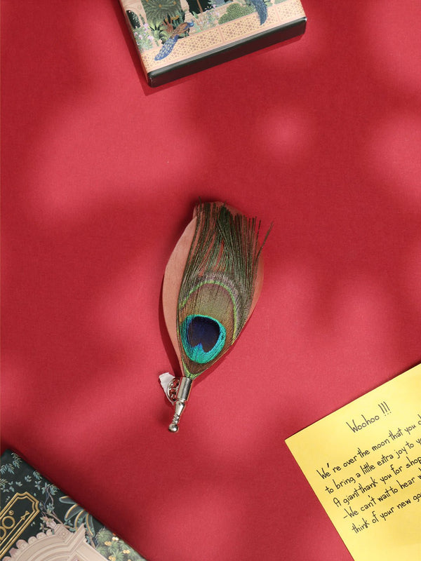 Peach Peacock Feather Brooch - TOSSIDO