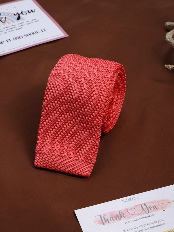 Peach Solid Knitted Necktie - TOSSIDO