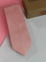 Peach solid necktie in woven microfiber, flat lay
