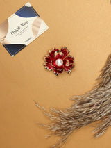 Pearl in Red Flower Brooch - TOSSIDO