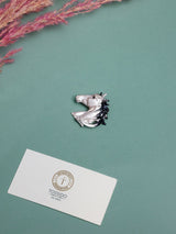 Pearly White & Black Mane Horse Head Brooch - TOSSIDO