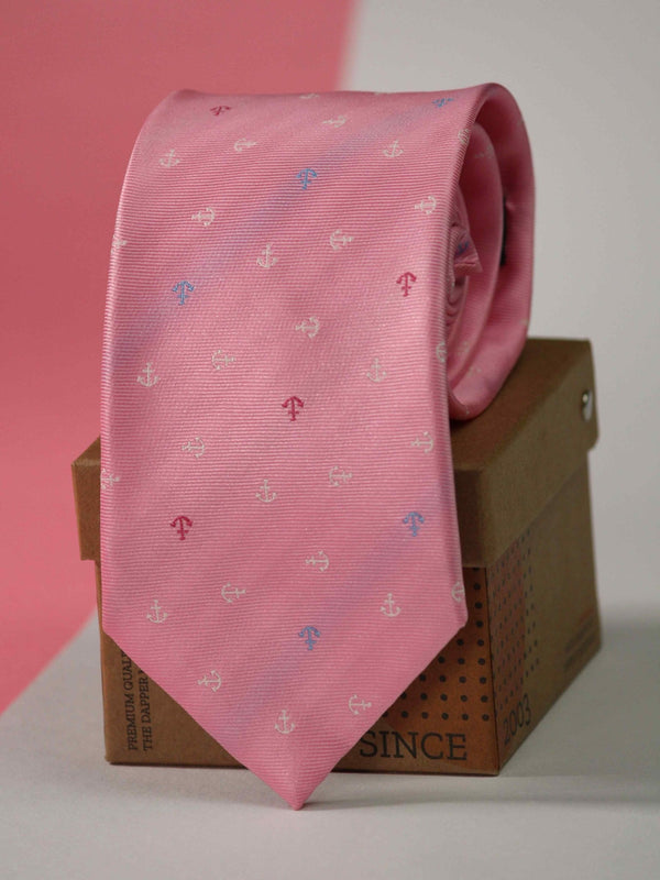 Pink Anchor Woven Necktie - TOSSIDO