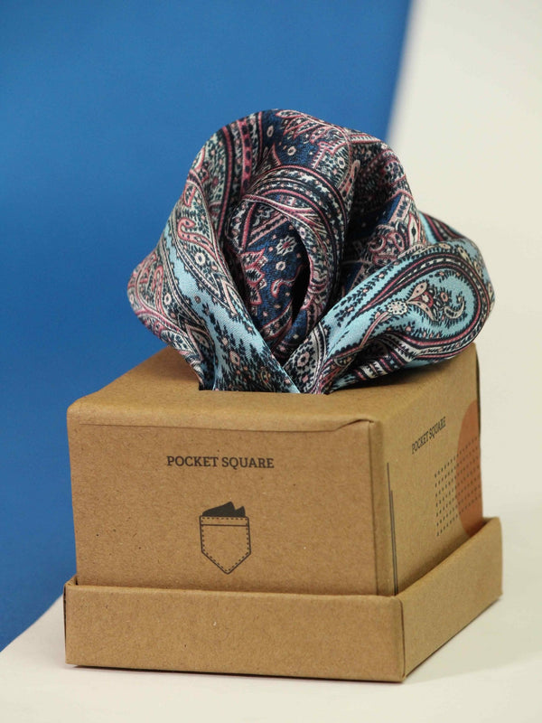 Pink & Blue Paisley Silk Pocket Square - TOSSIDO